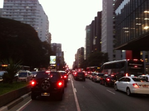 Trying to capture the sunset over the traffic of Paulista Avenue